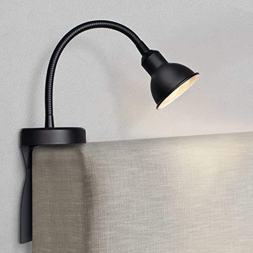 Solfres Patented Innovative Design Headboard Reading Light. No Drilling Golden Book Light for Bedtime Reading. Dimmable LED Book Reading Lamp with Bulb. Movable & Flexible, Black - color: Black, size: M
