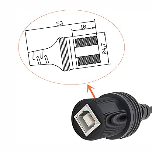 cablecc Waterproof Dustproof 480Mbps USB2.0 Standard B Type Extension Data Power Male to Female Cable Car Panel Mount Design 1m