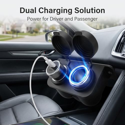 2PCS Cigarette Lighter Socket with Blade Fuse, 2-Socket Cigarette Lighter Splitter 12V Lighter Power Outlet Replacement Waterproof Plug for Car Marine Truck ATV RV - color: Black-2P