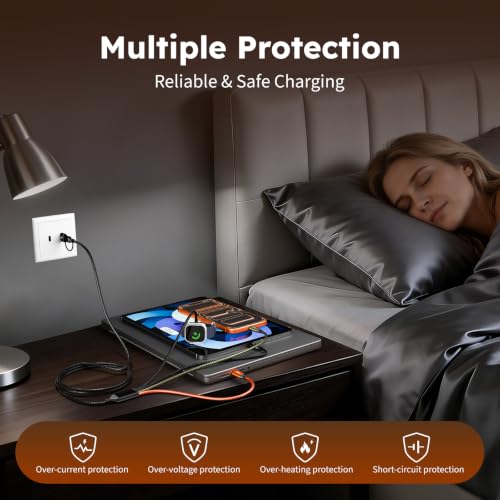 Travel Essentials 4-in-2 Multi Charging Cable with iWatch Charger/2USB-C/IP - color: Orange&Green&Black, size: 2Pack 5FT