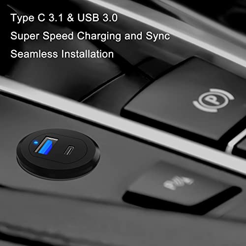 Type C 3.1 & USB 3.0 Car USB Port Mount Flush Cable Male to Female - style: USB3.0 + TC3.1 3ft