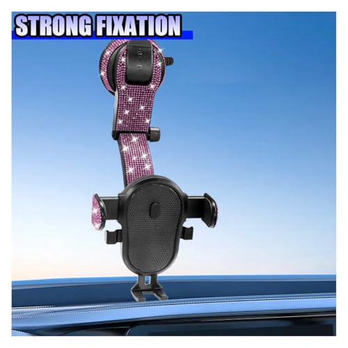 YoRise Bling Car Phone Holder, Rhinestone 360° Rotatable Auto Smartphone Stand with Adjustable Arm & Suction Cup Base, Vehicle Cellphone Bracket for Most Cars Windshield & Dashboard (Pink) - color: Pink