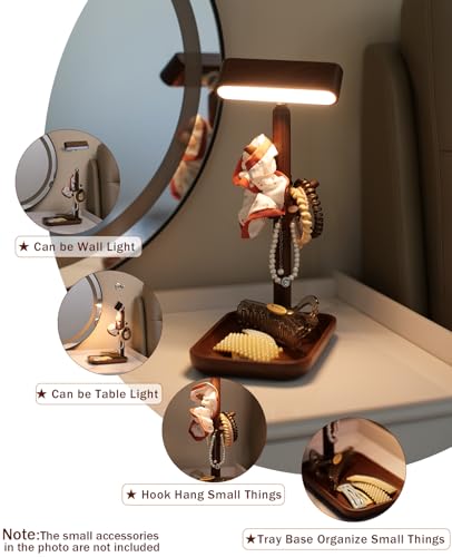 Rechargeable Table Lamp, Unique Wooden Bedside Lamp with Tray - color: Black Walnut