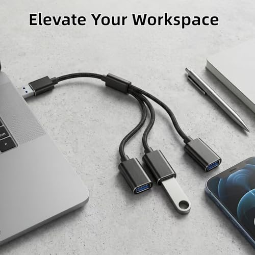 USB Splitter 1 in 3 Out, USB A Splitter Adapter, 2026 Upgraded USB 2.0 Male to 3 Female Y Extension Hub Cable for PC/Laptop/Xbox/Flash Drive/Mouse/Keyboard(Black)