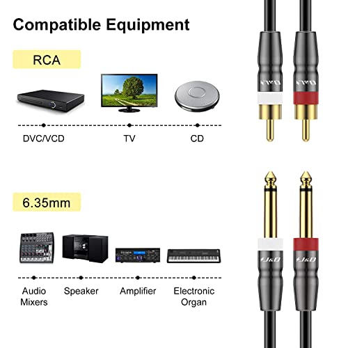 J&D Dual 1/4 inch TS to Dual RCA Cable, Heavy Duty 1/4 Male to RCA Male Adapter Stereo Audio Interconnect Quarter inch Cable, 25 Feet - size: 25 Feet