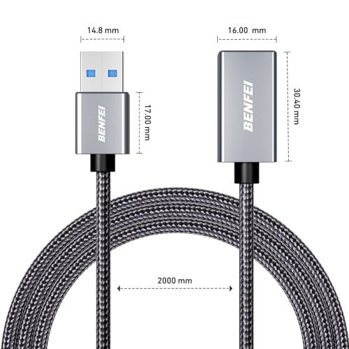 BENFEI USB 3.0 Extension Cable 6.6 Feet, Nylon Braided Compatible with Webcam, Camera, Phone, USB hub, Mouse, Keyboard, Printer, Hard Drive, Headset - size: 6.6 Feet
