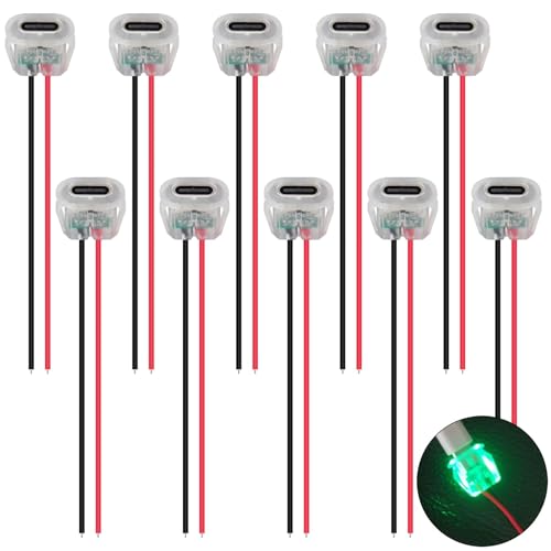 10PCS LED USB Type-C Female Chassis,3A 2-pin Soldering Jack,2 Wire USB C Panel Mount Connector,24AWG USB C Pigtail Cable Extension Power Cable (with LED) - style: F