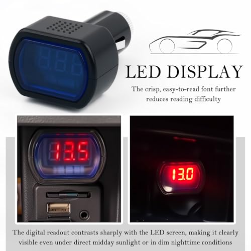 Car Cigarette Lighter Voltage Meter with LED Digital Display,Mini Car Voltage Meter for Monitoring Vehicle Battery Voltages Status,24V/12V Socket Voltmeter as Battery Voltages Meters