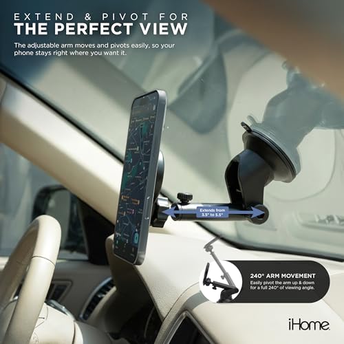 iHome Car Mount, Dashboard/Windshield/Vent Mount, Swivel Neck, Silicone Grip, Adjustable Mount Arm with Suction Cup Base (Magnetic Car Mount) - style: Magnetic Car Mount