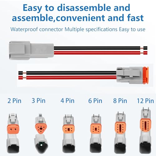 Deutsch DT 6 Pin 14 AWG Waterproof 6 Wire Connector Kit, 4 Pairs Automotive Electrical Connectors, Male & Female Plug for Truck, Boat, Car, LED Lights (6 Pin) - size: 6 Pin