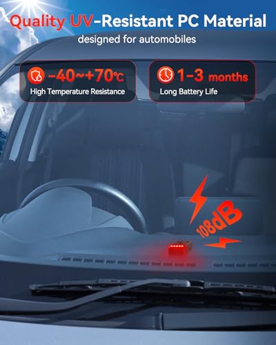 Car Anti-Theft Vibration Alarm, ELECTOP 108dB Automobile Vibration Sound & Light Alert, Wireless Remote Car Alert Automotive Warning Interior Safety Light - color: 2 Alarm(1 Remote)