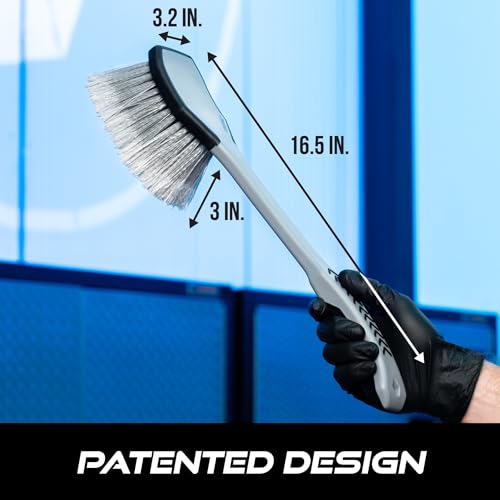VIKING Car Wash Brush, Wheel and Fender Brush, Long Handle Tire Cleaner for Car Detailing, 16.5 Inch, Grey/Black (Pack of 6) - size: 16.5 Inch (Pack of 6)
