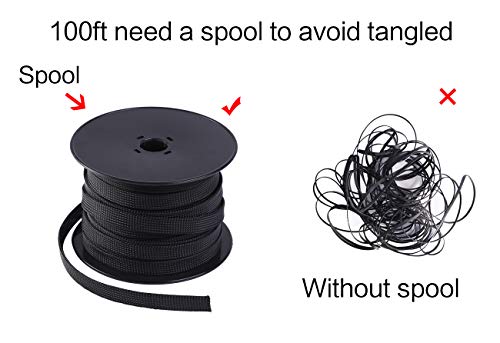 Keco 100ft – 1/4 inch PET Braided Expandable Cable Sleeve – Wire Sleeving for Audio Video and Other Home Device Cable Automotive Wire - Black - size: 1/4"-100ft