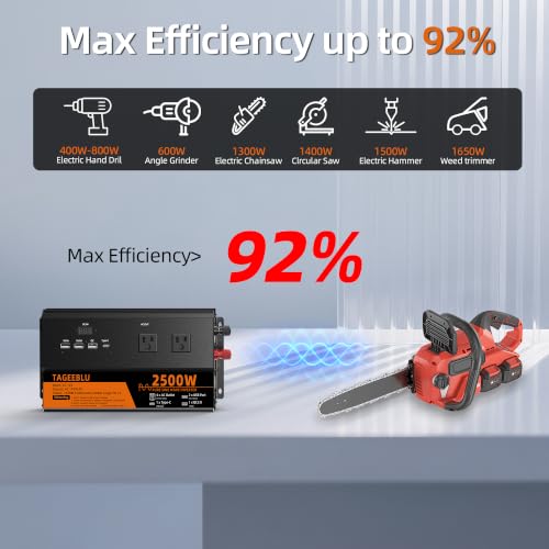 2500 Watt Pure Sine Wave Power Inverter, 12V DC to 110V 120V AC