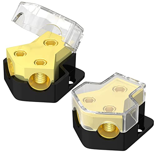 RVBOATPAT 12V Power Distribution Block Car Audio Amp Splitter 2 Way 0/2/4 Gauge in 4/6/8 Gauge Out Ground Distribution Block for Automotive Car Boat - style: 2 Way