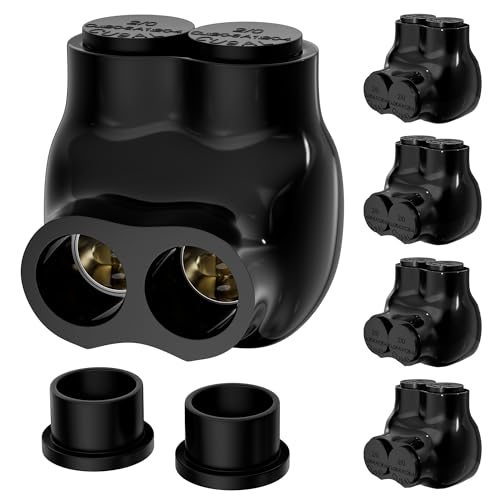 DaierTek Insulated Multi Tap Connector, 2/0-6 AWG Wire Connectors, 2 Ports Aluminum to Copper Wire Connectors with Slotted Allen Hex, Electrical Connectors, Wire Tap, Single-Sided Entry 5 Pack - size: 2/0-6 AWG-5PCS