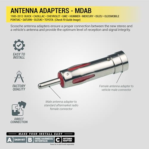 Scosche MDAB Compact Micro/Delco Antenna Adapter for Aftermarket Car Stereo Compatible with Select 1985-2013 GM and Import Vehicles - Radio Antenna Adapter - Car Audio Adapter - See Guide for Vehicles - style: Antenna Adapter Only