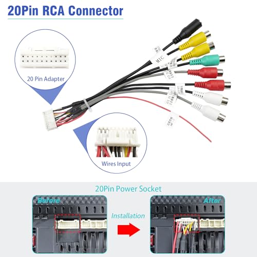20Pin Android Car Stereo RCA Wiring Harness Adapter - style: 20Pin Connector with 8RCA Plug