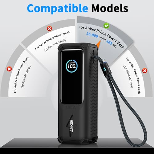 YWXTW Silicone Case for Anker Laptop Power Bank (25,000mAh/165W) - Shockproof Drop-Resistant, Built-in Cable Storage | Non-Slip Grip, Hidden Dust Plug Protective Cover for Anker Power Bank 165w - color: Black