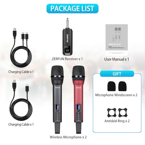 Dual Rechargeable Wireless Microphones, Grey&Red - color: Grey & Red, style: 2 Mics