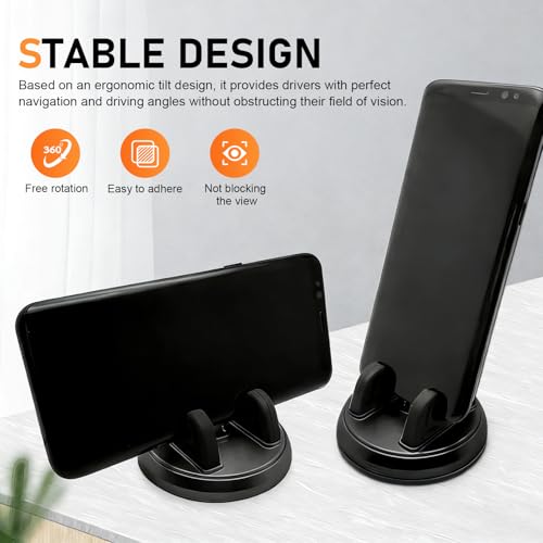 Car Dashboard Phone Holder, 360-degree Center Console Desktop Mount, Anti-slip Navigation Holder, Washable Reusable Base for Most Phone and GPS Device (Black) - color: Black
