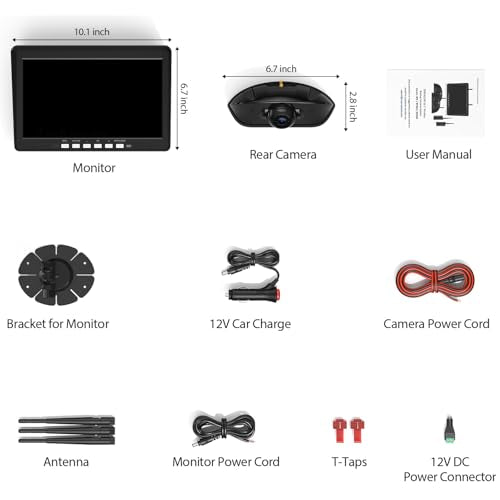 ZEROXCLUB Wireless RV Backup Camera System with 10.1-Inch DVR Monitor, 1 Rear Sharkfin, IP69K Waterproof, IR Night Vision, Adjustable Parkinglines, Compatible with Furrion Pre-Wired RVs - BY5 - size: 10.1"-1 Cam