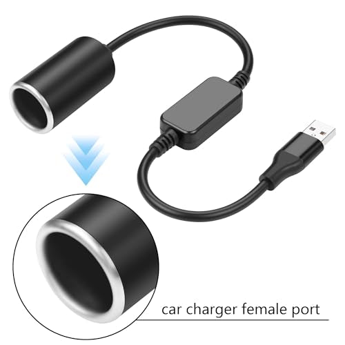 GINTOOYUN USB A Male to 12V 18W Cigarette Lighter Booster Cable Socket Adapter Power Cable for Dash Cam, GPS, Car Led Light Strips, and Other Automotive Electronics(0.98FT/0.3M) (1)
