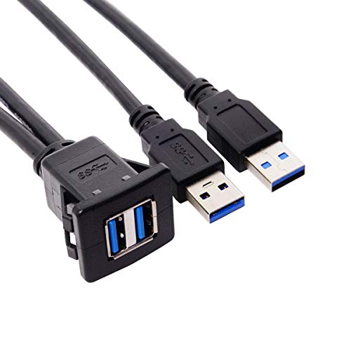 xiwai 1m Waterproof Dual USB 3.0 Extension Latch Mount Car AUX Cable for Dashboard Panel - style: Dual Port Latch Type