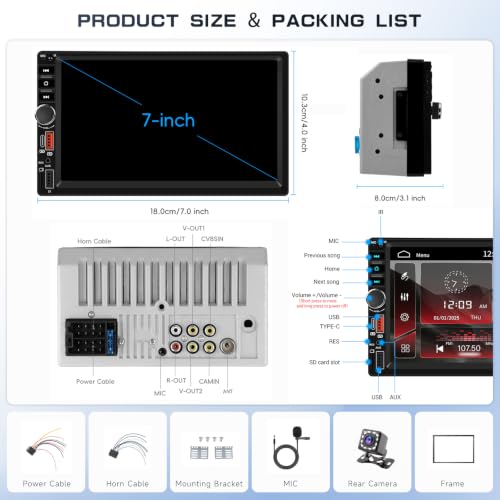 7 Inch Double Din Car Stereo Touch Screen Bluetooth Car Radio - color: 7" Mirror Link