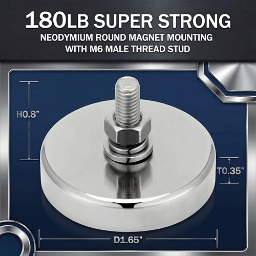 Flutesan 4pc Strong Round Mounting Magnet with Bolt, 1.65"-160lb-M6 Silver - color: Silver, size: 0.98in-60lb-m5