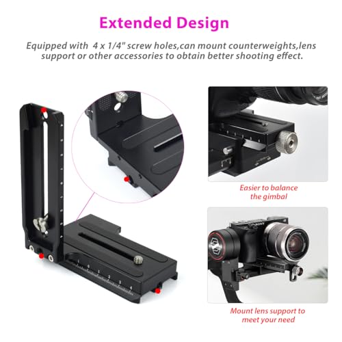L Bracket Vertical Mount Quick Release Plate for DJI Ronin RSC2 / RS2/ RS3 / S, Zhiyun Weebill S Gimbal, DSLR Camera, Tripod, Monopod