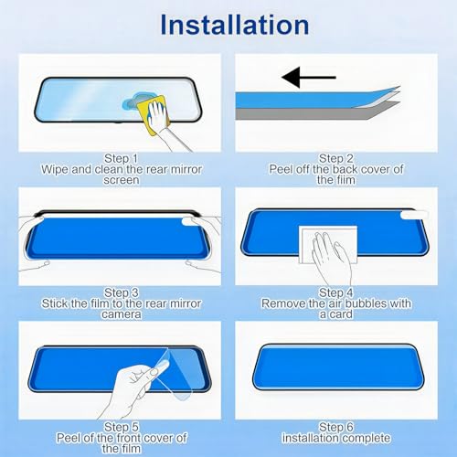 6PCS Anti Glare Film for Car 1.96 in ×7.87 in Rearview Mirror Protective Tint Film for Night Driving, Anti Glare Film Side Mirror Tint Easy Install, Clear Vision for Night Driving