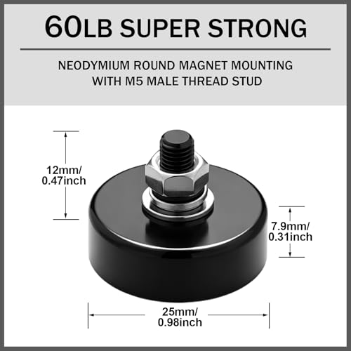 Flutesan 16pc Strong Round Mounting Magnet with Bolt, 0.98"-50lb-M5 Silver - color: Black, size: 0.98"-50lb-m5