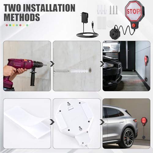 Lawnldyll Garage Parking Sensor Aid, Garage Stopper for Parking Car, Adjustable Car Stop Assistant with Red/Yellow/Green LED Light, Stop Distance 6"- 6 ft, Dual Power, Easy Install Wall-Mount(Black)