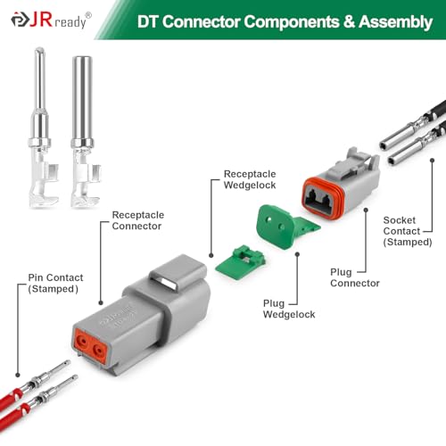 JRready 120 Pcs 2 Pin Deutsch DT Connector Kit 12 Sets, Gray Waterproof Wire Connectors, Size 16 Contacts with Tin-Plated Wire Barrels, Seal Plugs, 14-18 AWG for Car Truck Marine Wiring - size: 2-Pin (12 Pairs)