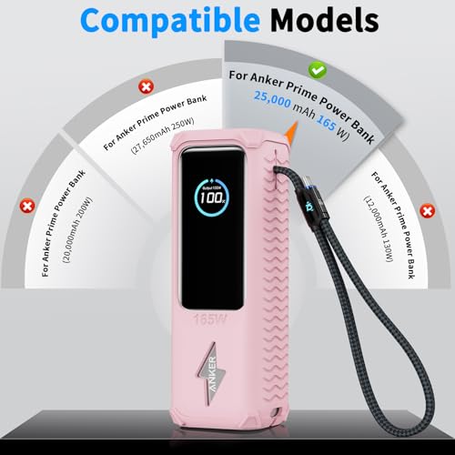 YWXTW Silicone Case for Anker Laptop Power Bank (25,000mAh/165W) - Shockproof Drop-Resistant, Built-in Cable Storage | Non-Slip Grip, Hidden Dust Plug Protective Cover for Anker Power Bank 165w - color: Light pink