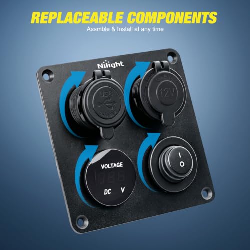 Nilight 4 in 1 Toggle Switch Panel Red Power Outlet USB Charger Voltmeter - color: 4-in-1 Panel Red