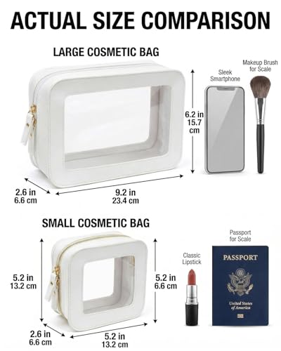 Sunscreen Bag Clear Makeup Bag Set Toiletry Pouch Waterproof PU Leather Portable Beach Bag Organizer Pouch with Transparent Window,Beach Vacation Essentials for Women(2Pack-Standard&Square, Beige) - color: Beige, style: 2pack-standard&square