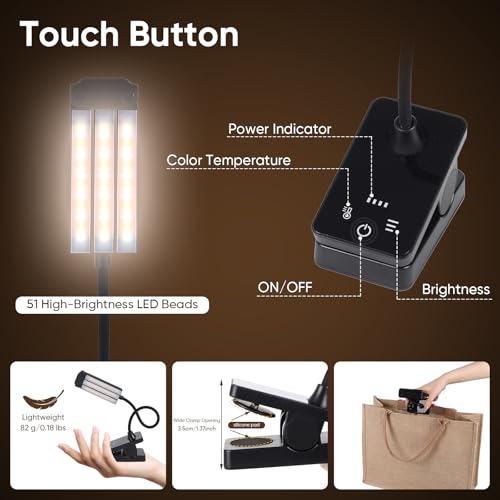 Music Stand Light Clip On: Rechargeable Type-C Touch Folding Piano Lights