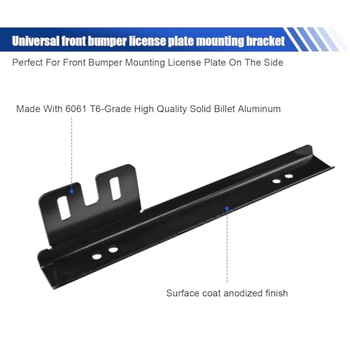 Car License Plate Bracket Holder, Aluminum Front Bumper License Plate Relocator Frame Holder Bar, License Plate Mount Bracket Kit with Bolts and Nuts, Universal License Plate Holder (Black) - color: Black