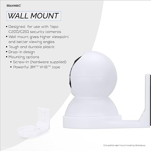 Wall Mount Holder for Tapo Pan/Tilt (C200 & C210) Smart Security Camera, Custom Designed Bracket, Reduce Blind Spots & Clutter, Easy to Install, Adhesive & Screw in (White) - color: White