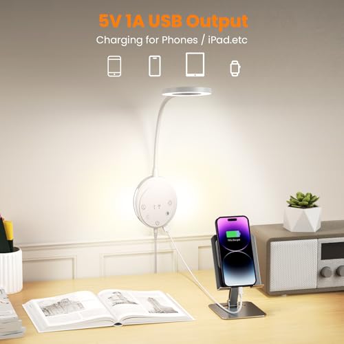 Wall Mounted Reading Light,Headboard Reading Lamp with 5 Color Temperature &5 Dimming,360°Flexible Gooseneck,USB Output, Night Light&Timer Function- Perfect for Reading in Bed (White 2 PCS) - color: White 2 PCS