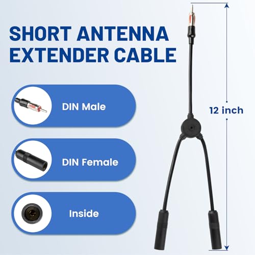 Anina Car Antenna Splitter Cable 2 in 1 Out, DIN Male to 2 Female, Universal AM FM Radio Y Adapter for Car Stereo, Truck, Head Unit, CD Player, Media Receiver
