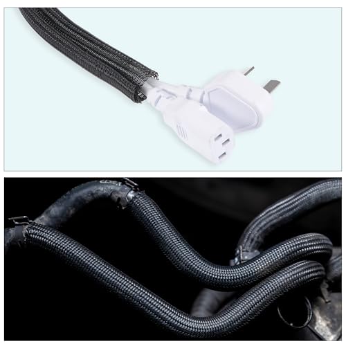 MECCANIXITY Split Sleeve Wire Loom 1/2" 25Ft Black Self Wrapping Braided Sleeve UL94-V2 Fireproof PET Sleeving for Automotive, Home Cable Management - color: Black, size: 1/2 Inch x 25Ft