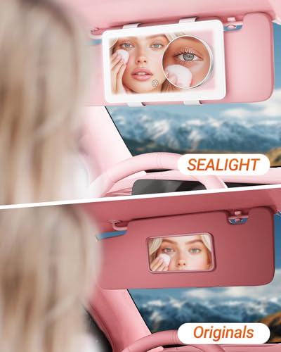 SEALIGHT Car Sun Visor Vanity Mirror, 1X/3X Magnification Makeup Mirror with Lights, Rechargeable 3 Light Modes & 60 LEDs, Dimmable Touch Control Smart Mirror, Universal for Car Truck SUV