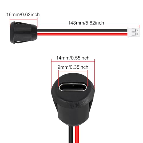 10-Pack USB-C Female to Male Charger Jacks - Chassis Crimp Connectors, Direct Watersafe Port, 3A High Current, Black Round - style: A
