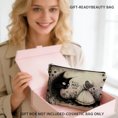 Goth Cat Makeup Bag, Cat Lover Gifts Cosmetic Bags Zipper Pouch - color: Multicolor 022