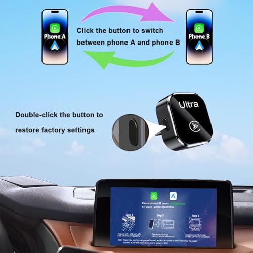 Mini CarPlay Wireless Adapter with Function Buttons, CarPlay Dongle Stick