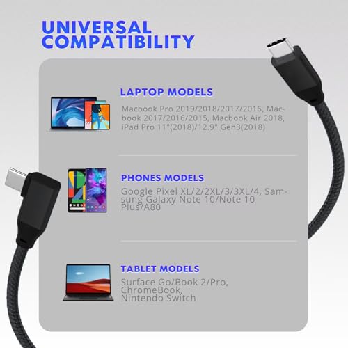 USB C Right Angle Cable 100W 1.6ft, 4K Video Short USBC to USBC 3.2 Cable - color: Black, size: 1.6FT