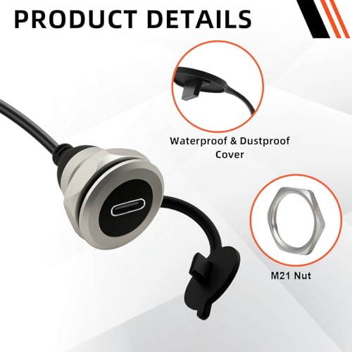 USB C 3.0 Panel Mount Extension Cable USB3.0 Type-C Male to Female Threaded Fixed Mount Cable Embedded Waterproof Round Converter, 5V/2A 5Gbps Charging (2M/6.6Ft) - style: 2M/6.6Ft
